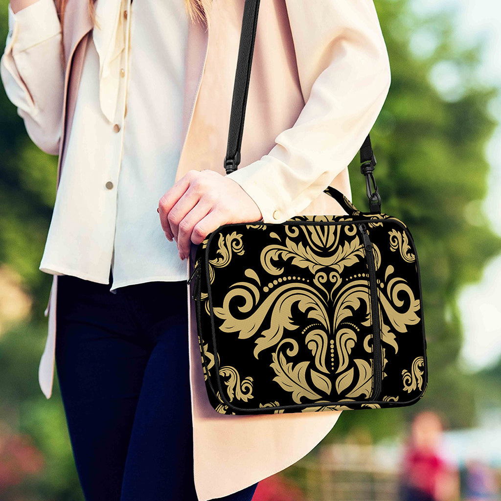 Black And Beige Damask Pattern Print Shoulder Strap Bible Bag