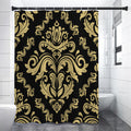 Black And Beige Damask Pattern Print Shower Curtain