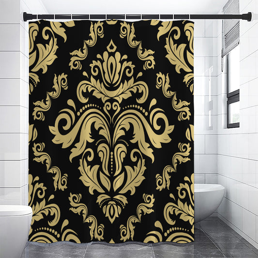 Black And Beige Damask Pattern Print Shower Curtain