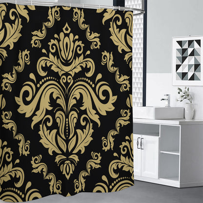 Black And Beige Damask Pattern Print Shower Curtain