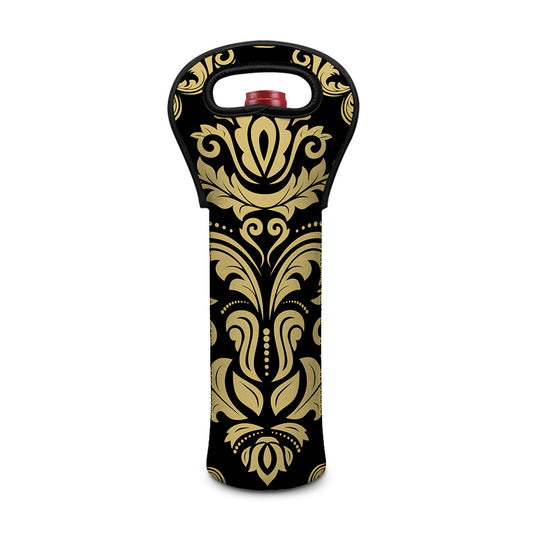 Black And Beige Damask Pattern Print Single Neoprene Wine Tote