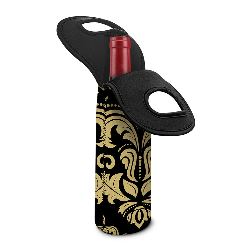 Black And Beige Damask Pattern Print Single Neoprene Wine Tote