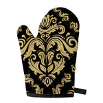 Black And Beige Damask Pattern Print Single Oven Mitt
