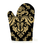 Black And Beige Damask Pattern Print Single Oven Mitt