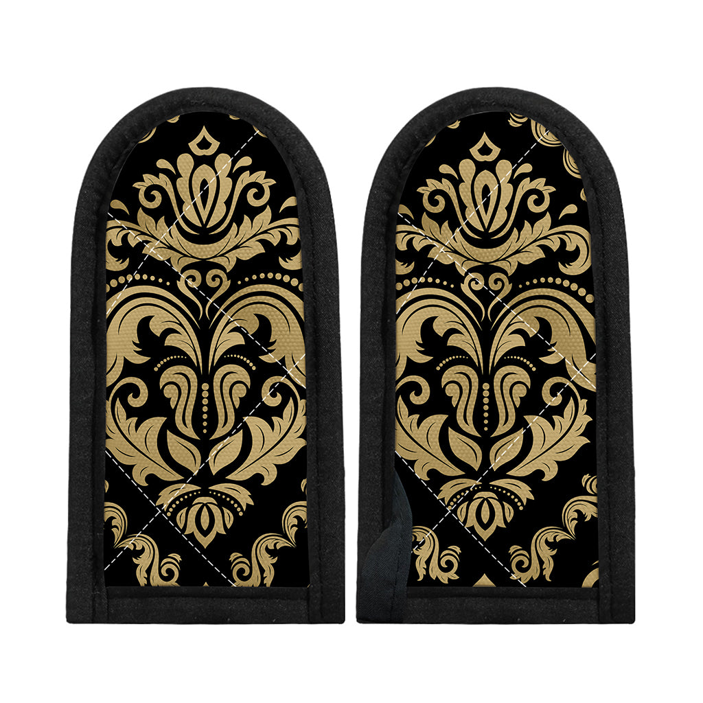 Black And Beige Damask Pattern Print Skillet Handle Cover