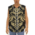 Black And Beige Damask Pattern Print Sleeveless Baseball Jersey