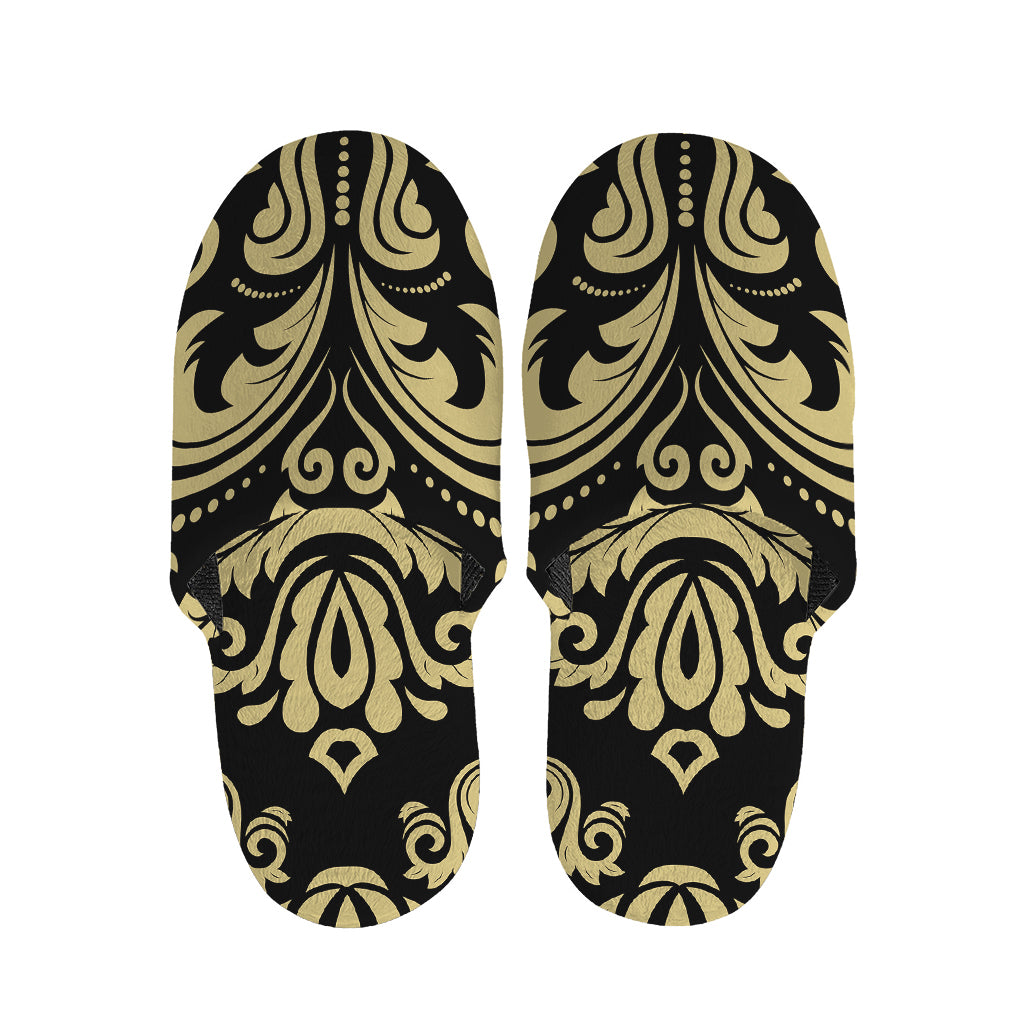 Black And Beige Damask Pattern Print Slippers