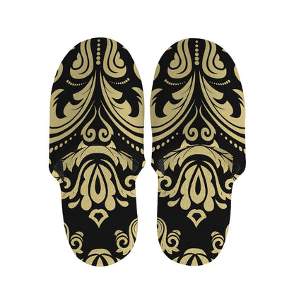 Black And Beige Damask Pattern Print Slippers