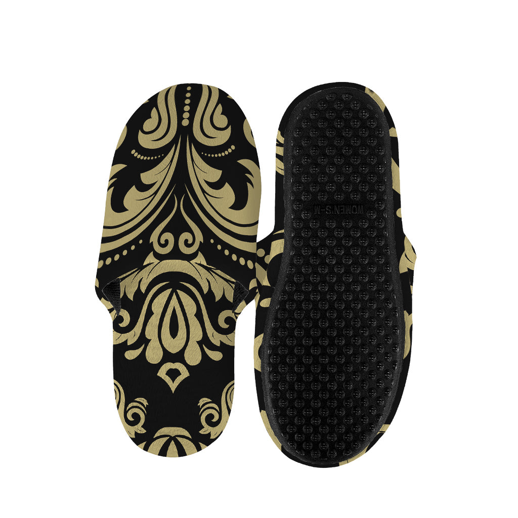 Black And Beige Damask Pattern Print Slippers
