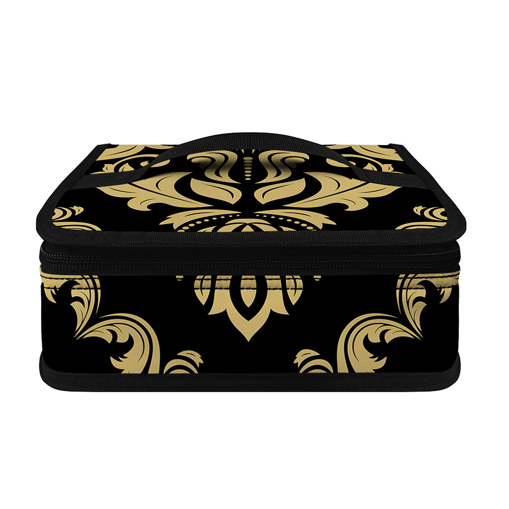 Black And Beige Damask Pattern Print Small Lunch Bag
