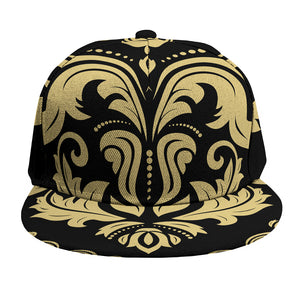 Black And Beige Damask Pattern Print Snapback Cap