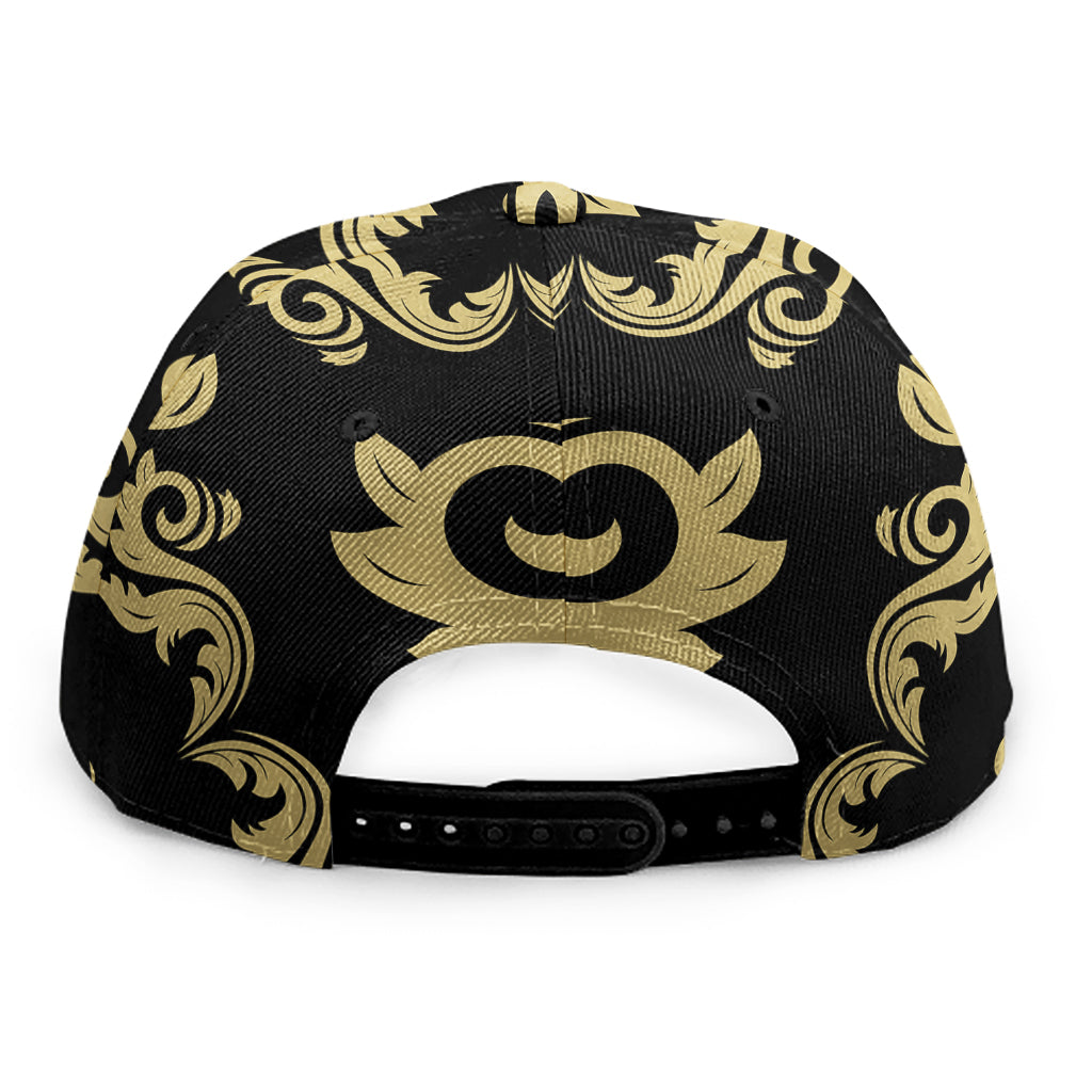 Black And Beige Damask Pattern Print Snapback Cap