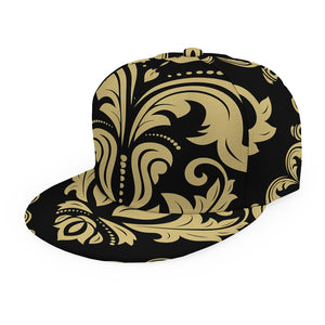 Black And Beige Damask Pattern Print Snapback Cap