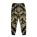 Black And Beige Damask Pattern Print Sweatpants