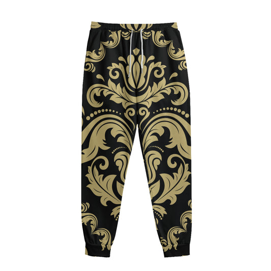 Black And Beige Damask Pattern Print Sweatpants