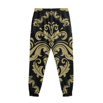 Black And Beige Damask Pattern Print Sweatpants