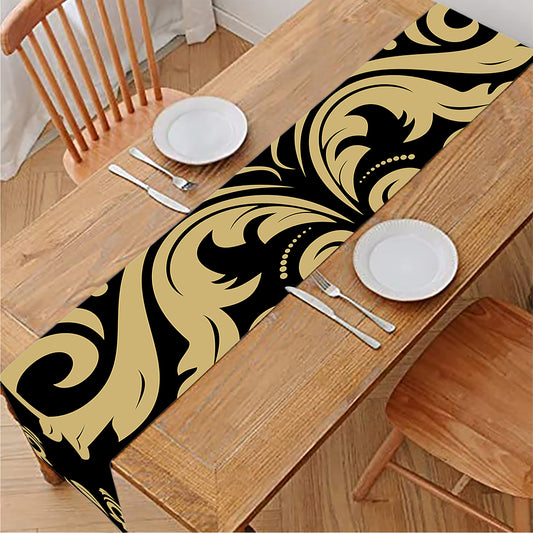 Black And Beige Damask Pattern Print Table Runner