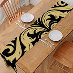 Black And Beige Damask Pattern Print Table Runner