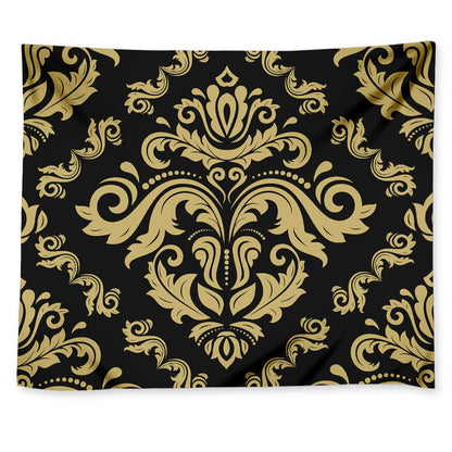 Black And Beige Damask Pattern Print Tapestry