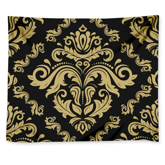 Black And Beige Damask Pattern Print Tapestry