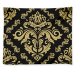 Black And Beige Damask Pattern Print Tapestry