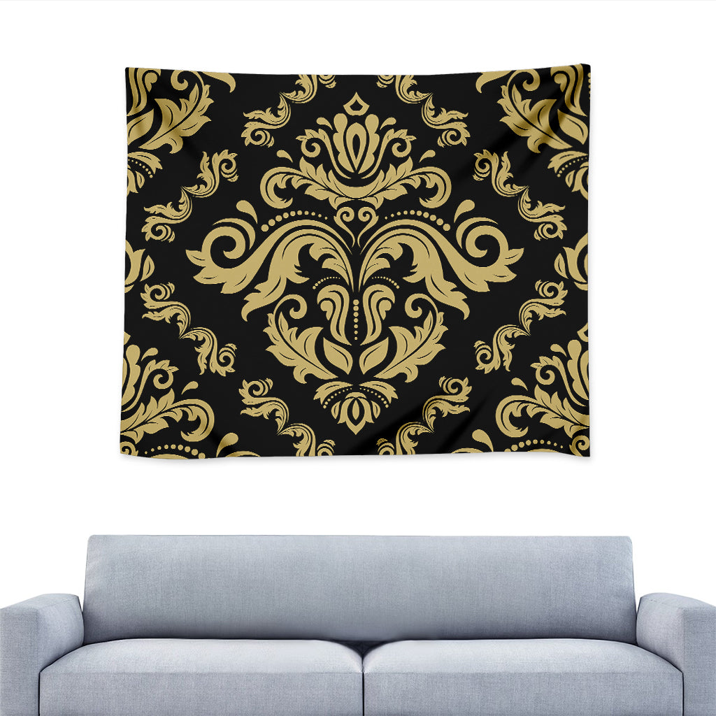Black And Beige Damask Pattern Print Tapestry