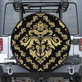 Black And Beige Damask Pattern Print Tire Cover