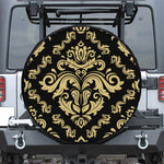 Black And Beige Damask Pattern Print Tire Cover