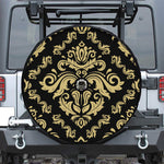 Black And Beige Damask Pattern Print Tire Cover With Camera Hole