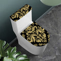 Black And Beige Damask Pattern Print Toilet Lid And Tank Cover Set
