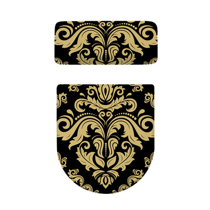 Black And Beige Damask Pattern Print Toilet Lid And Tank Cover Set