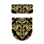 Black And Beige Damask Pattern Print Toilet Lid And Tank Cover Set
