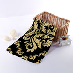 Black And Beige Damask Pattern Print Towel