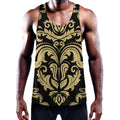 Black And Beige Damask Pattern Print Men's Workout Tank Top