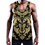 Black And Beige Damask Pattern Print Training Tank Top