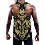 Black And Beige Damask Pattern Print Training Tank Top