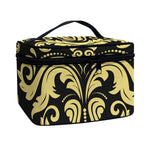 Black And Beige Damask Pattern Print Travel Makeup Bag