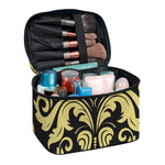 Black And Beige Damask Pattern Print Travel Makeup Bag