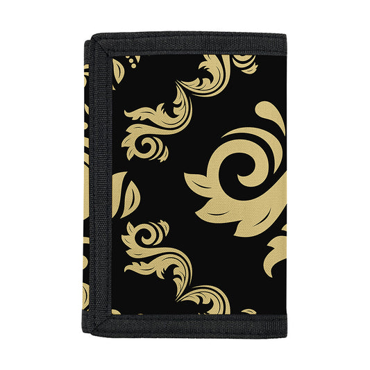 Black And Beige Damask Pattern Print Trifold Wallet