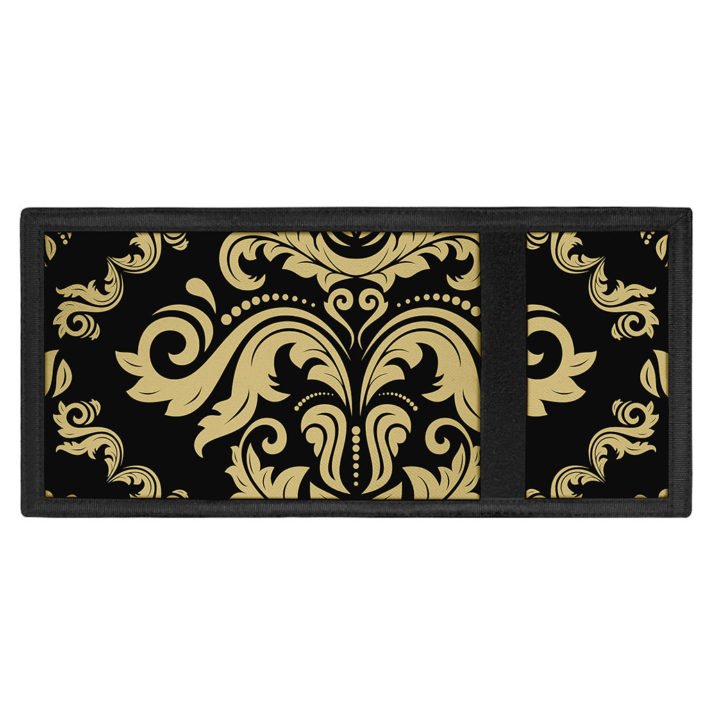 Black And Beige Damask Pattern Print Trifold Wallet