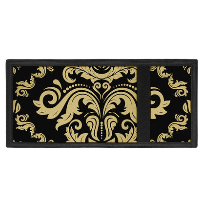 Black And Beige Damask Pattern Print Trifold Wallet
