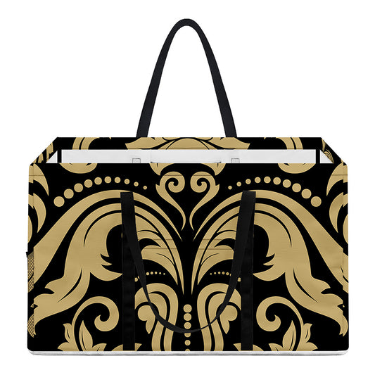Black And Beige Damask Pattern Print Utility Tote Bag