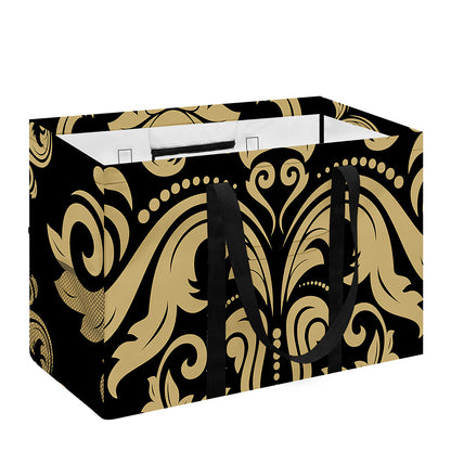 Black And Beige Damask Pattern Print Utility Tote Bag