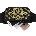 Black And Beige Damask Pattern Print Waist Bag