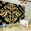 Black And Beige Damask Pattern Print Wall Sticker