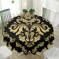 Black And Beige Damask Pattern Print Waterproof Round Tablecloth