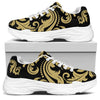 Black And Beige Damask Pattern Print White Chunky Shoes