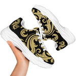 Black And Beige Damask Pattern Print White Chunky Shoes