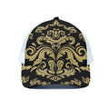 Black And Beige Damask Pattern Print White Mesh Trucker Hat