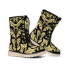 Black And Beige Damask Pattern Print Winter Boots